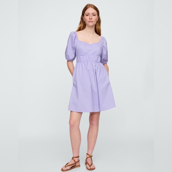 Gap Puff Sleeve Sweetheart Smocked Babydoll Fit N Flare Ruched Mini Dress S NWT - Picture 1 of 6